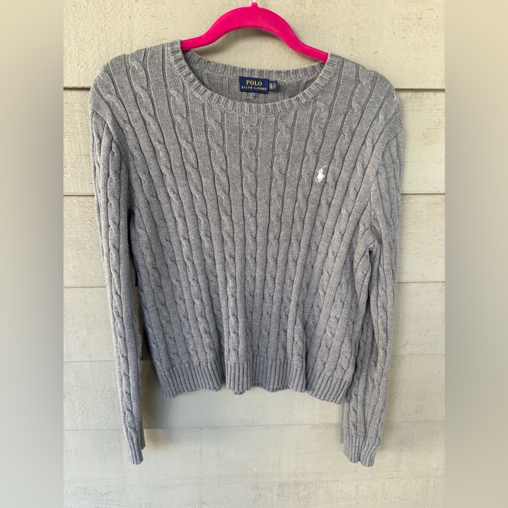Polo by Ralph Lauren Light Gray Cable-Knit Crewneck Sweater